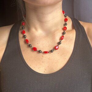 Bold Red and Black Beaded Necklace